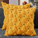 Christmas Pillow Covers 18x18 inch Set of 2 Gold Yellow Christmas Tree Pillow Covers Decorations Plush Faux Fur Soft Cushion Case for Winter Xmas Holiday Home Bedroom Sofa Decors PT-004G18