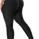 SEASUM Women High Waisted Workout Yoga Pants Butt Lifting Scrunch Booty Leggings Tummy Control Anti Cellulite Textured Tights (Large, #1 Black)