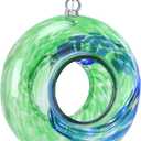 Yinns Glass Bird Feeders, Hanging Fly Through Birds Feeder for Outsiade, Solar Birdfeeder for Garden Decor Bird Lvoers Gifts, 8-InchGreen