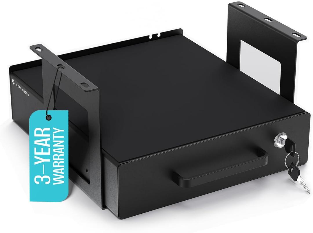 Under Desk Drawer Slide-Out  Lockable Metal Storage Drawer with Cable Management for Office & Home (Single, Bracketed)