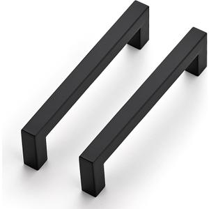 JOY DECOR Cabinet Handles, Black Cabinet Pulls, 2 Pack Kitchen Closet Handles 5 Inch, Square Drawer Pulls Stainless Steel Drawer Hardware, 128mm Hole Centers