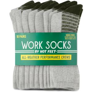 HOT FEET Work Socks for Men, Long All Weather Boot Crew Cotton Socks, Cushioned, Moisture Wicking, Stocking Stuffers (M)
