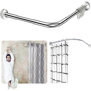Stretchable Corner Shower Curtain Rod - Drill Free Install 304 Stainless L Shaped 32-43" x 32-43",for Bathroom, Clothing StoreFree Curtain Hook