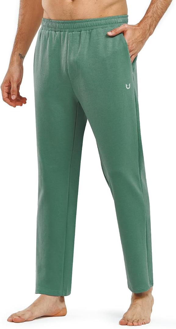 NORTHYARD Men's Yoga Casual Sweatpants Cotton Athletic Lounge Pants Open Bottom Loose Exercise Straight Leg Pant with Pockets (Green, S)