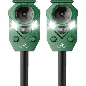2 Pack of X-PEST Solar-Powered Ultrasonic Animal Repellent for Outdoor Yard, Waterproof Cat Deterrent with LED Flashing Lights and Motion Sensor,Effective to Repel Cats, Coyotes, Raccoons, and Deer
