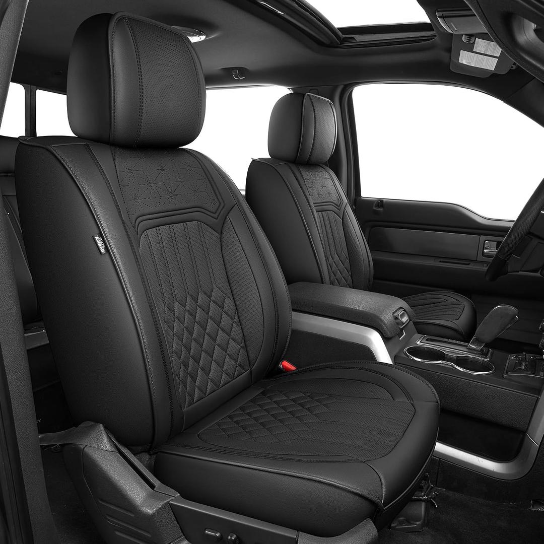 AOMSAZTO Seat Covers Fit for Ford F150 2009-2024 2025 2026 - F250/F350/F450 2017-2024 2025 2026 Full Set Faux Leather Waterproof Truck Car Seat Covers (5 Seats, Black)