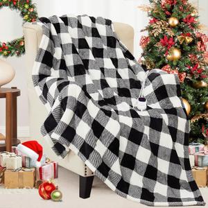 HomeMate Electric Blanket Heated Full Size - 72x84 Ultra Soft Cozy Flannel Heating Blanket with 10 Fast Heat Levels 8 Hours Auto Off Over-Heated Protection ETL Certification Keep Warm in Home Office (Black-white)