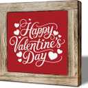 Valentine's Day Wooden Box Sign, Happy Valentine's Day Heart Accents Tabletop Decor, Love Desk Plaque for Bedroom Living Room Office, Valentine Home Decor 5.9x5.9 Inches