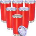 20 oz Tumbler with lid Double Wall Vacuum Insulated Tumblers Stainless Steel Coffee Mug Travel Coffee Tumbler Powder Coated Tumbler Cup Keep Hot&Cold - (Red 6 Pack)