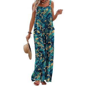 YESNO Women's Summer Casual Overalls Loose Wide Leg Jumpsuits Boho Floral Printed Baggy Rompers with Pockets PZH, 3XL