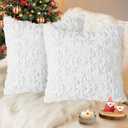 candyfouse Christmas Snow Pillow Covers 18x18 inches 2-Piece Set White Soft Plush Artificial Fur Jacquard Bedroom Sofa Holiday Winter Home Decoration
