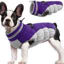 FUAMEY Dog Coat for Small Dogs,Waterproof Dog Winter Jacket with Harness Built in Puppy Cold Weather Coats Reflective Pet Vest with Zipper Warm Fleece Dogs Snowsuit Windproof Purple S