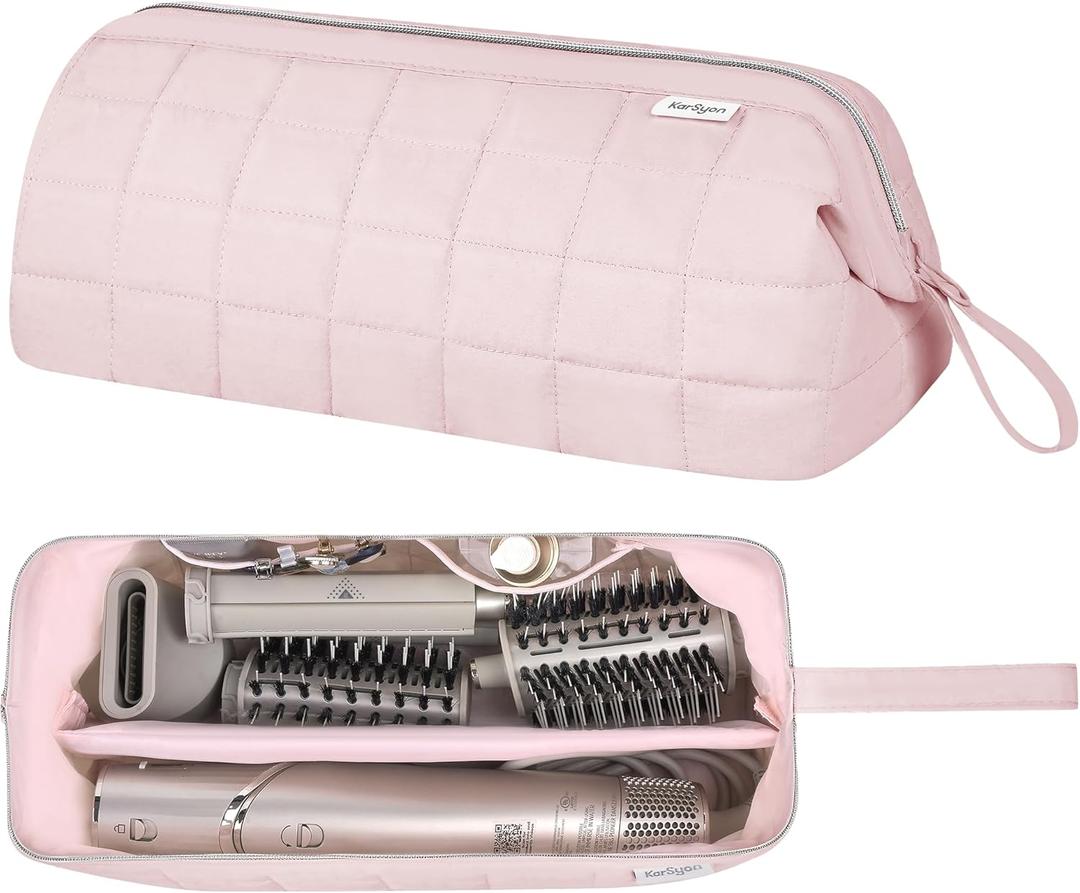KarSyon Hair Tools Travel Bag Organizer for Dyson Airwrap Case Holder Shark Hair Dryer Flex Style Airstraight Brush Revlon Attachments Carrying Case Flat Curling Iron Bags (Pink)