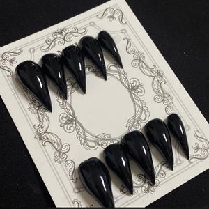 Eagle Claw Press on Nails Handmade Medium Stiletto Unique Thick Acrylic Nails Black Talon False Nails Cat Claw Glossy Glue on Nail Solid Color Curved Sturdy Nail Art 10Pcs(S)