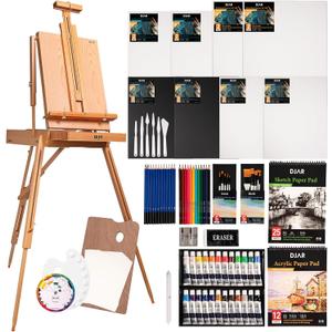 DJAR 89 pcs Acrylic Paint Set with French Easel for Professional Artist, Painting Kit with Paint Brushes, Canvas, Acrylic Art Supplies Kit for for Adults