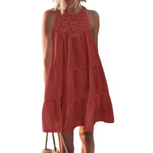 KIRUNDO Women Summer Halter Sundress 2026 Spring Casual Sleeveless Boho A Line Mini Beach Vacation Dress Cruise Resort Wear L