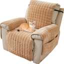 Plush Recliner Slipcover 30 Inches Washable Chair Covers Artificial Wool Lazy Boy Cover Quilted Cover for Recliner Chairs and Furniture, Large Taupe Chair Protector with Side Pocket for Kids/Pets (Beige)