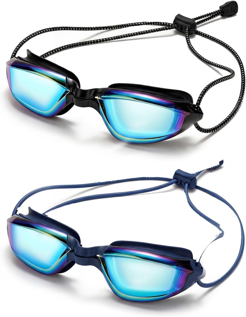 4 x Aegend Swimming Goggles with Adjustable Bungee Strap, No Leak Anti-Fog UV Protection Mirrored Swim Goggles for Adults