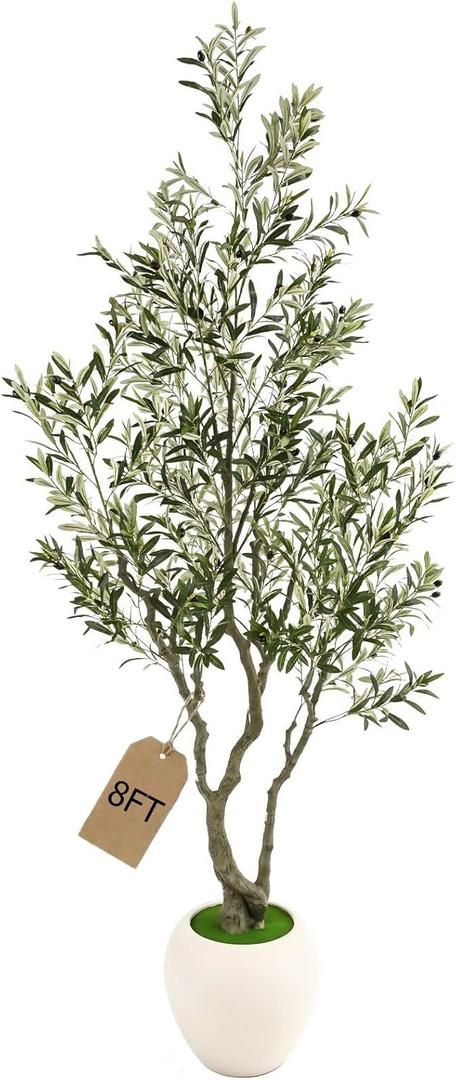 8ft Faux Olive Tree Artificial Indoor,Fake Olive Tree with Pot,Large Olive Branches and Lifelike Fruits,for Home Office House Living Room Decor