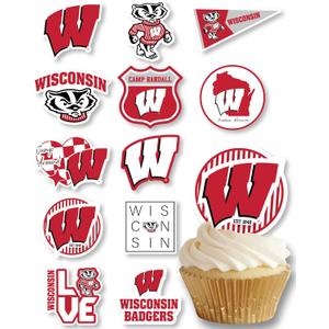 Wisconsin Cupcake Topper Party Supplies for UW Football, Birthday, Graduation Party Decorations (24 Pieces) (Wisconsin Badgers)