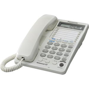 Panasonic 2-Line Integrated Corded Telephone System with 16-Digit LCD, Speakerphone, Clock, Hearing Aid Compatibility and 3-Way Conferencing - KX-TS208W (White)