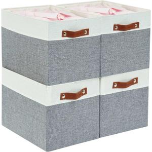 DECOMOMO Kallax Storage Cubes - 13x15x13 Storage Bins, Baskets for Organizing Shelves (Grey and White, 4-Pack)