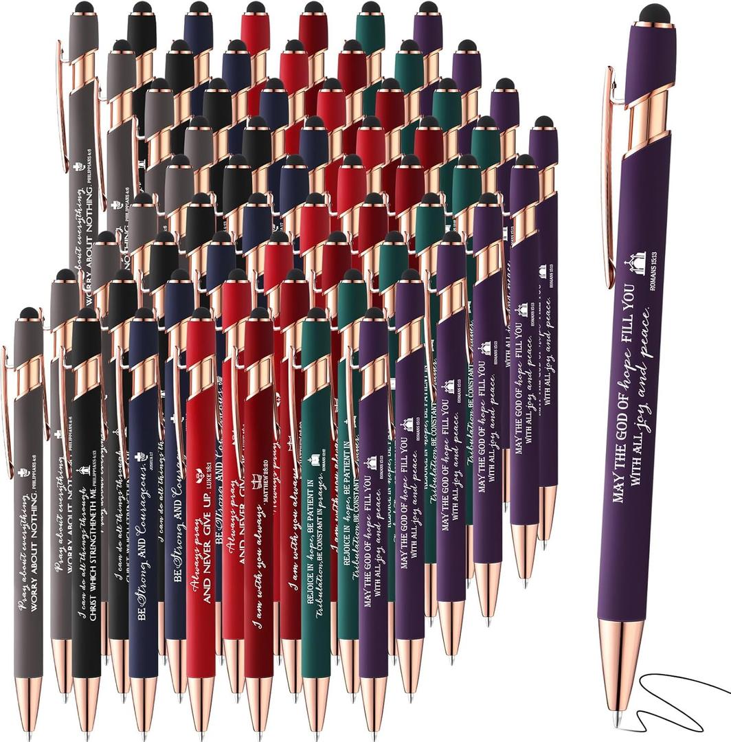 Fumete 84 Pcs Christian Pens with Stylus Tip, 7 Color 7 Quote Bible Verse Ballpoint Pen Inspirational Christian Gift Bulk for Fathers Day Religious Gift Men Dad Husband Women Office Church Graduation
