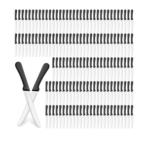 Zhehao 200 Pcs Steak Knives 8.39 Inches Stainless Steel Serrated Blade Steak Knives Set with Round Tip Plastic Handle for Restaurant Kitchen, 4.72 Inch Blade