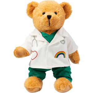 HollyHOME Doctor Bear Stuffed Animal Plush Teddy Bear in Scrubs and White Coat Gifts for Doctors Students and Kids 10 Inch