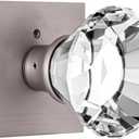 Privacy Glass Door Knob with Lock, Crystal Glass Door Knobs Interior, Bed Bath Door Knob Brushed Nickel Square Diamond, BS-002