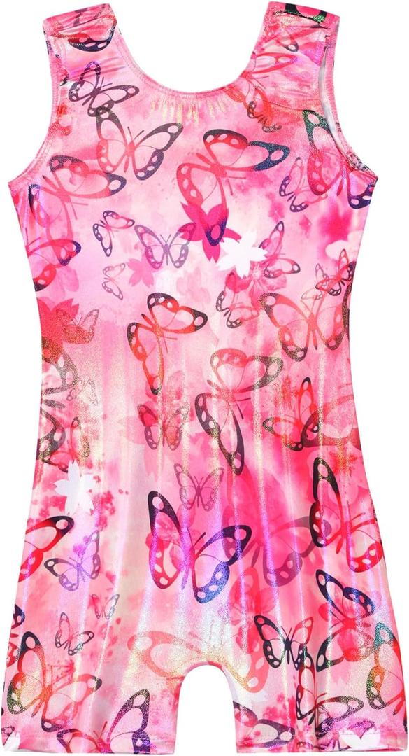 Domusgo Gymnastics Leotards for Girls Sparkly One Piece Sleeveless Tumbling Unitards (6-7 Years, Light Pink Black)