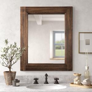 YOSHOOT Hand-Made Wooden Spliced Wall Mirror for Bathroom, Rustic Farmhouse Vanity Mirror, Dcor Wall Art, Solid Wood Frame, Vertical or Horizontal Hanging