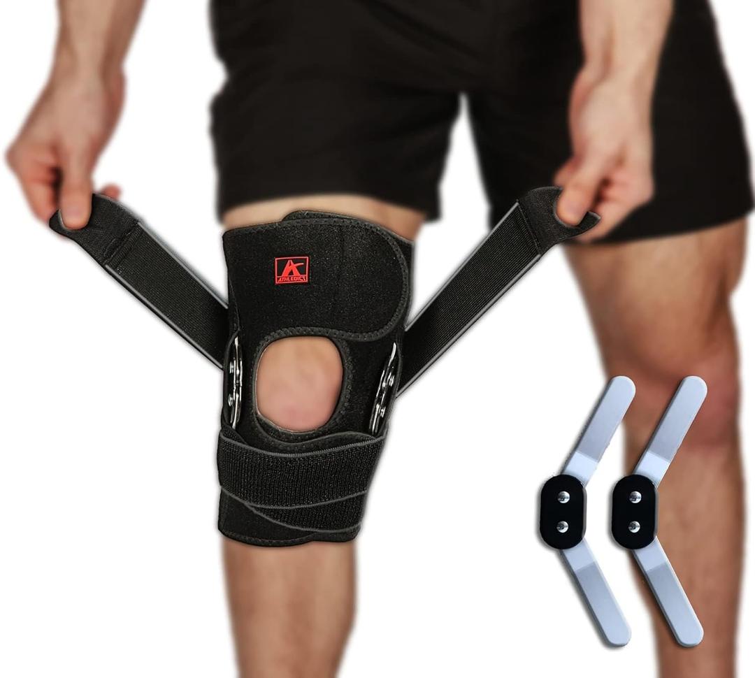 Hinged Knee Brace Support with Strap & Side Patella Stabilizers for Protection & Pain Relief for Arthritis, Meniscus Tear, ACL, MCL - Sports Compression Wrap for Running & Recovery - Men & Women, Size XL