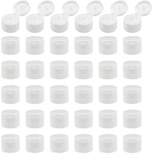 Uxcell 36pcs 24/410 Flips Top Caps for Squeeze & Refillable Bottles, Non-Spill Reusable Plastic Lids, White