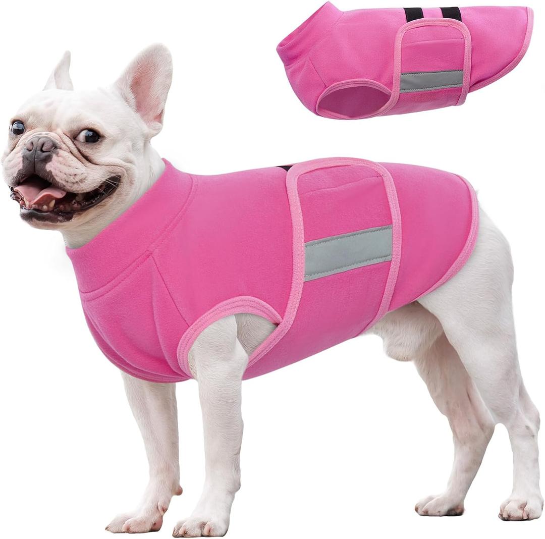 Nanaki Fleece Vest Cold Winter Sweatshirt, Soft Sweater Jacket, Adjustable Pullover, Warm Clothes, Fall Plush Coat for Dogs and Puppies (Large, RoseRed)
