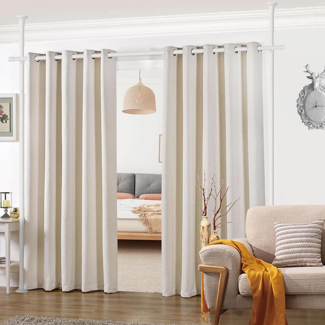 Room divider curtain rod Expandable Room Divider, Tension Curtain Rod, Damage Free Freestanding Vertical Tension Stand, maximum extension W:70inch H:125inch (White)