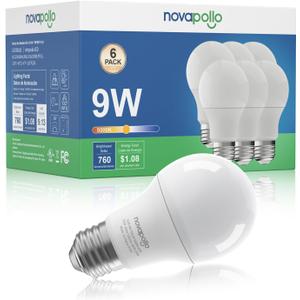 A19 LED Light Bulb, 60W Equivalent, Efficient 9W, 760 Lumens, Non-Dimmable, 5000K, Daylight White- 6 Pack