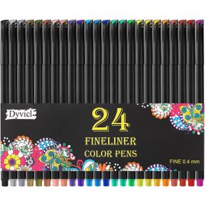 Dyvicl Fineliner Pens, 24 Colors 0.4mm Fineliner Color Pen Set Fine Point Markers Drawing Pens for Journaling, Note Taking, Calendar, Adult Coloring