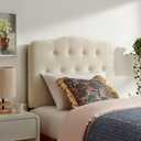 Modway Annabel Premium Linen Blend Twin Headboard in Linen - Soft Fabric Headboard Only with Diamond Button Tufting and 7 Height-Adjustable Positions