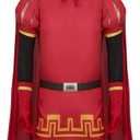 Men Costume Hat Outfits Red Cloak Top Robe Cape Headwear Halloween Cosplay Fancy Dress Clothes Full Set (X-Large)