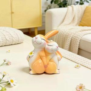 Cute Bunny Couple Figurine Decor, Romantic Rabbit Statue for Spring Home Decor, Easter Bunny Tabletop Decoration for Living Room Shelf Desk, Bunny Couple Gift for Couples