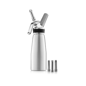 Aluminum Whipped Cream Dispenser with 3 Nozzles, Brush & Recipe Guide