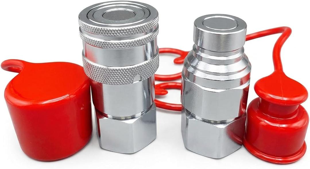 1/2" NPT Flat Face Hydraulic Quick Connect Couplers/Couplings Set w/Dust Caps ISO 16028 Standard, Skid Steer Bobcat 1/2 Body Quick Disconnect 1Set,DecoHongDi