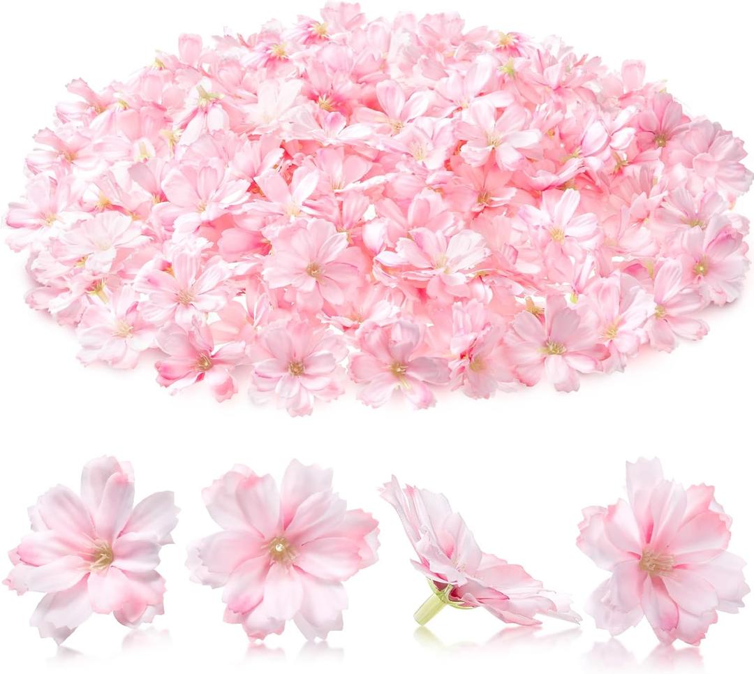 WILLBOND 200 Pieces Mini Faux Flower Heads Cherry Blossom Flowers for Crafts Artificial Silk Plum Blossom Heads for Graduation Cap Home Room Wedding Party Marriage Car Hats, 1.8 Inch (Pink)