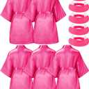 Jecery 5 Pack Spa Robes Set for Party Gift Sleepover Slumber Birthday Party Squad Robe DIY Silk Satin Bathrobes with Headband, Size 10 (Pink)