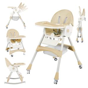 6 in 1 Baby High Chair Portable Highchair with Wheeled and Footrest,Foldable Adjustable Feature Feeding Chair for Babies and Toddlers