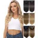 Yamel Remy Clip in Hair Extensions Human Hair 7Pcs 16 Clips Real Human Hair Extensions clip Light Brown