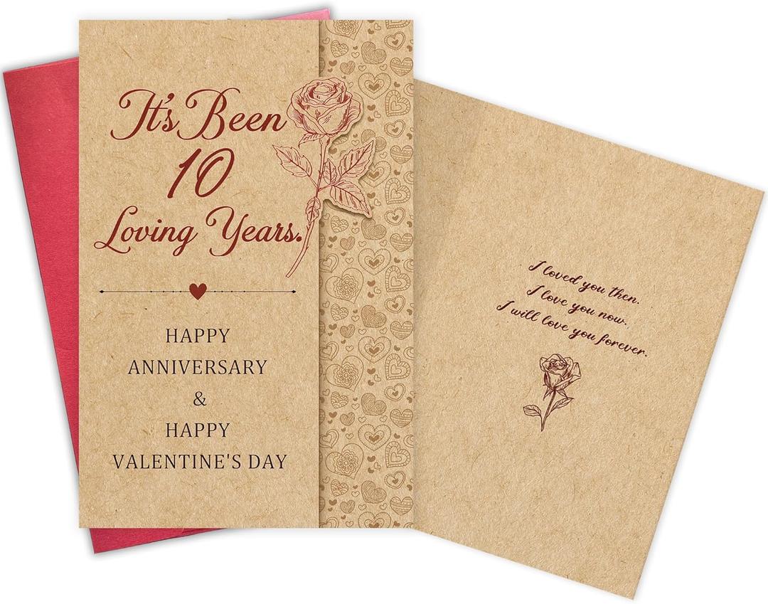 3 x Happy 10th Anniversary & Valentine's Day Card for Couples, 10 Years Together, Romantic Love Card for Husband/Wife, Heartfelt 10th Wedding Anniversary for Him Her