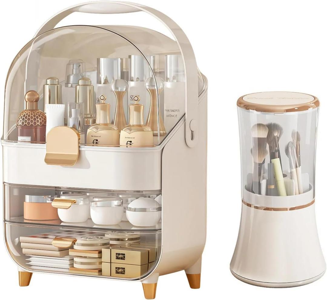 Makeup Organizers for Vanity, Skincare Organizers Cosmetic Display Cases with Transparent Cover, Teen Girls Gift for Bathroom Countertop, Lipstick Organizer (White)