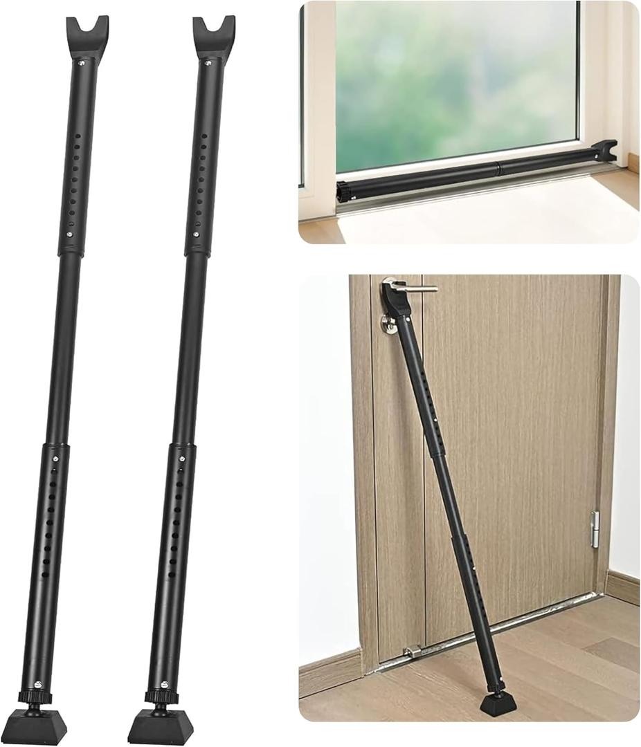 Door Security Bar Upgraded Door Stoppers Adjustable Sliding Glass Door Security Bar 2 in 1 Heavy Duty Door Jammer Sliding Patio Bar for Home, Apartment, Travel, School, Dorm (2 Pack,Black)